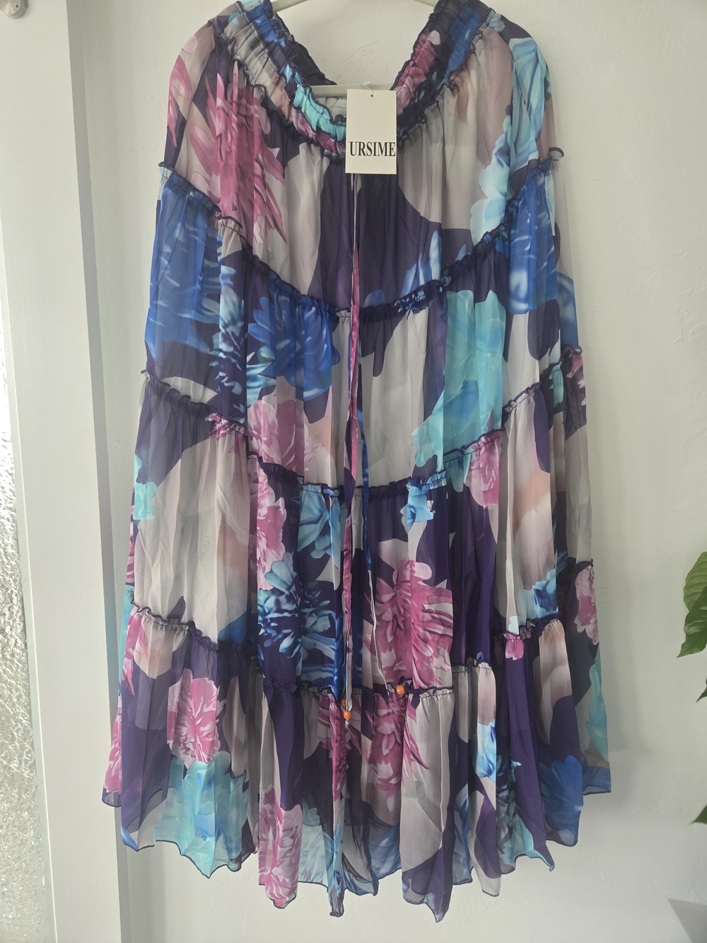 Ursime Floral Tiered Midi Skirt in Blue & Purple, and Pink